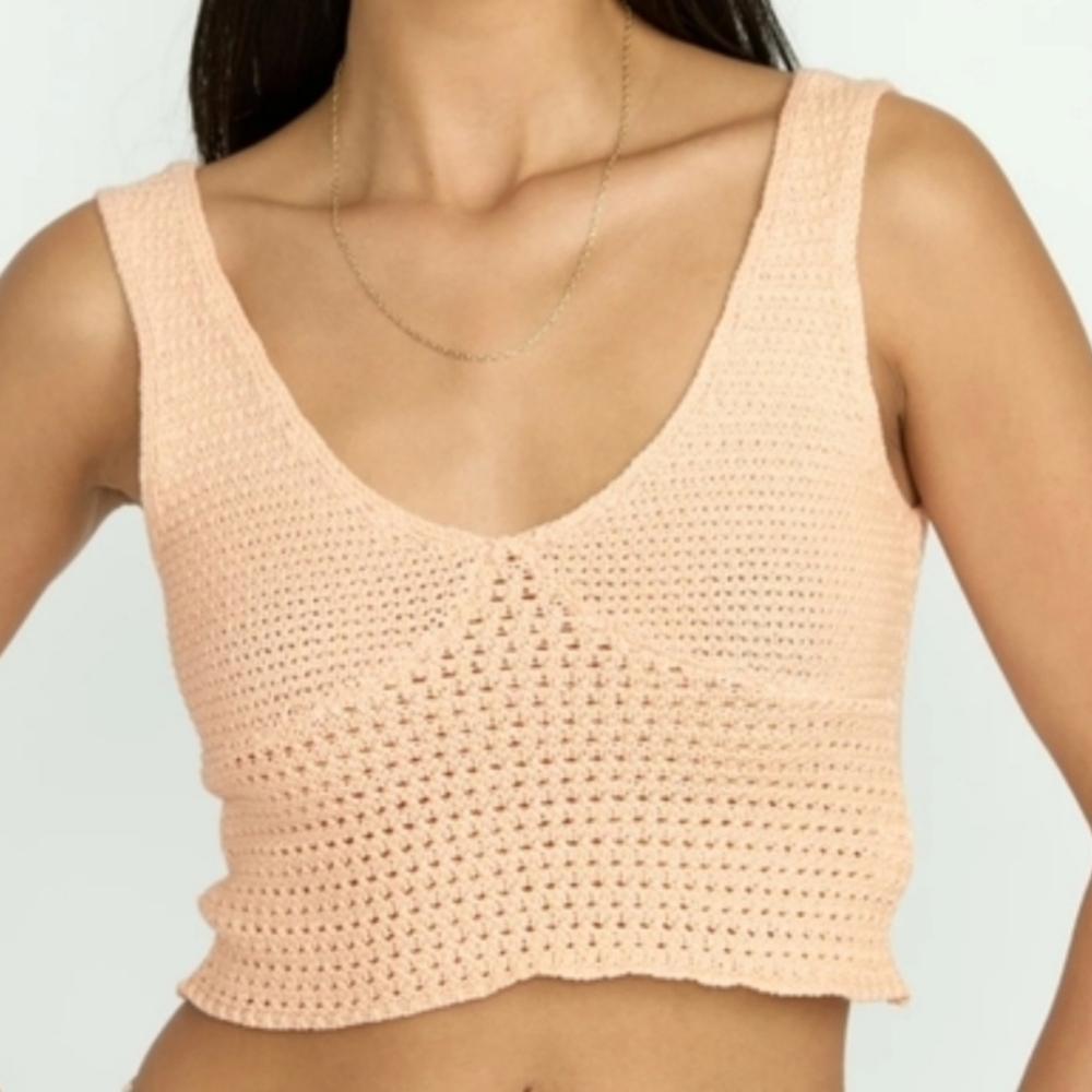 Billabong Cade Crochet Sweater Tank Top in Light Peach Sz M - Picture 5 of 8